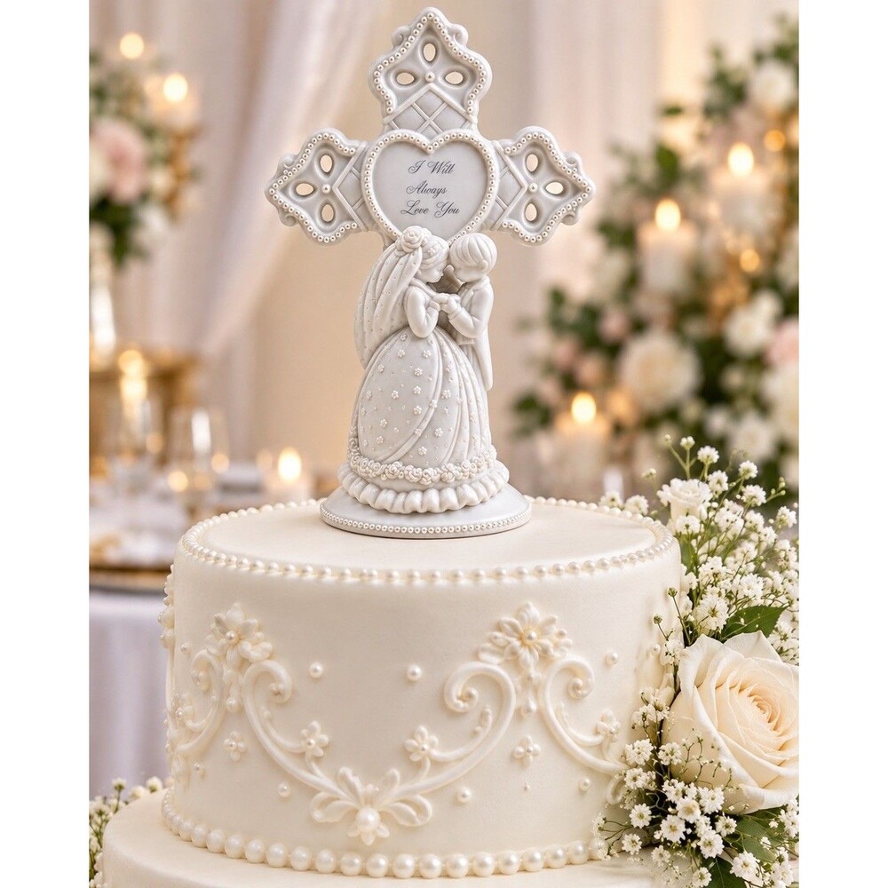 New PRECIOUS MOMENTS Figurine WEDDING CROSS Newlywed Cake Topper Bride Groom